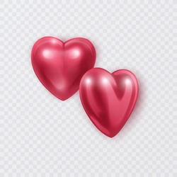 Red 3d hearts of pink color Valentines Day love symbol, happy celebration romantic greeting decoration realistic heart isoleted on white background vector eps 10 format