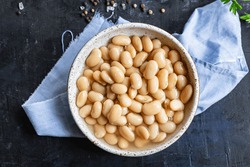 white beans cooked ready to eat bean boiled legumes on the table healthy food meal snack copy space food background rustic. top view keto or paleo diet