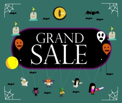 grand sale, beautiful greeting card background or banner with halloween theme. vector design 