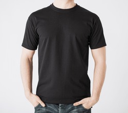 close up of man in blank t-shirt