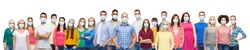 health, safety and pandemic concept - group of people wearing protective medical masks for protection from virus