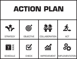 Action Plan. Chart with keywords and icons