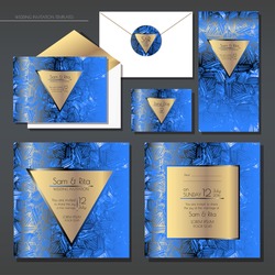 Set of shiny wedding cards. Wedding invitations, envelope, sticker. EPS 10 vector illustration with a copy space.
