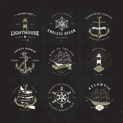 Set of Invert Vintage Nautical Typographical Logos