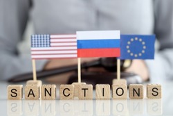 Imposition of sanctions by European Union and America against aggressor Russia. Economic and political sanctions against Russia concept