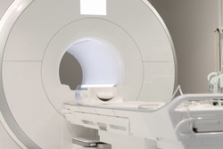 MRI magnetic resonance imaging device in hospital. Medical equipment and healthcare