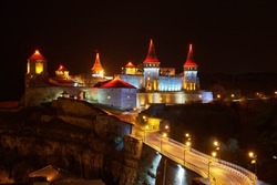 Night view at Kamyanets-Podilsky fortress