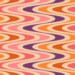 Groovy lines abstract seamless pattern. Retro 1970s nostalgic geometric background. Simple shaped colorful vector print for paper, fabric, surface.