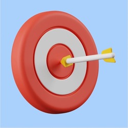 3d archery target icon on light blue background. 3d render illustration. Perfect for website or application design.