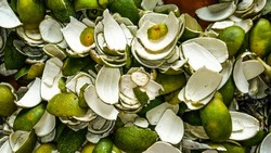 Top view of Fresh lime fruit peel, sweet lime peel or orange peel background.food drinks agriculture concept.