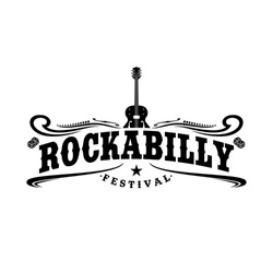Music festival logo with vintage design. classic guitar logo for festival
