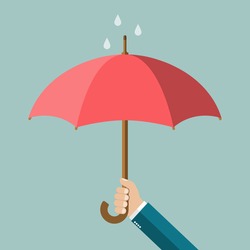 Hand of man holding an umbrella. Vector illustration