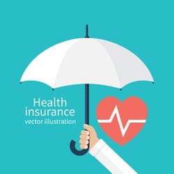 Health insurance concept. Protection health. Care medical. Healthcare concept. Doctor holding an umbrella, protecting the heart. Vector illustration flat design style.