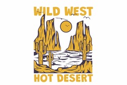 T-shirt retro desert wild west cactus nature vintage style hand drawn
