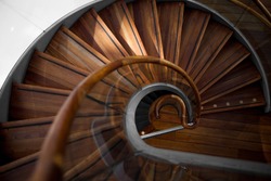 Wooden spiral staircase, the view from above