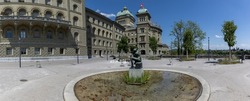 Panoramic view of Federal Palace in Bern, Switzerland. It is the seat of the Federal Parliament (Swiss Federal Assembly) and the Federal Council.