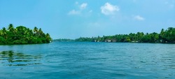 Kerala backwater landscape with blue sky