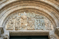 Sculptural set of scenes of Christ tempted by demons on the of the doors of the Platerias of the cathedral of Santiago de Compostela