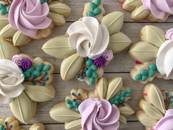 Closeup Floral Decorated Sugar Cookies