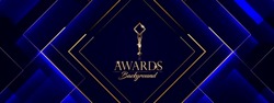 Blue Neon Golden Square Shine Background. Award Luxury Background. Line Premium Design Template.  