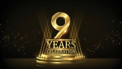 9 years Celebration Golden Jubilee Award Graphics Background. Entertainment Spot Light Hollywood Template  Luxury Premium Corporate Abstract Design Template Banner Certificate. 