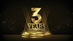 3 years Celebration Golden Jubilee Award Graphics Background. Entertainment Spot Light Hollywood Template  Luxury Premium Corporate Abstract Design Template Banner Certificate. 