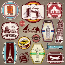 Vintage retro gunge travel & vacation labels, icons, badges