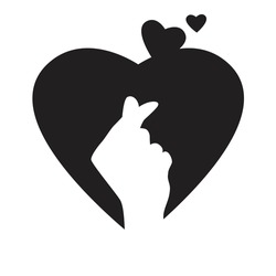 A vector of finger heart gesture silhouette.