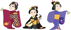 Japanese traditional performing arts. Sing geisha, dance geisha, dance maiko