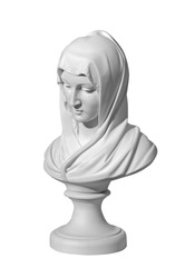 Statue of a religious young woman praying isolated on a white background