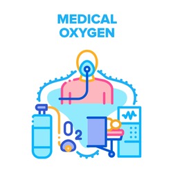 Medical Oxygen Vector Icon Concept. Medical Oxygen Cylinder Medical Equipment For Breathing Patient, Disease Human Life Maintenance Electronic Hospital Device For Surgery Color Illustration