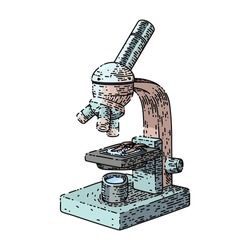 microscope lab hand drawn vector. laboratory research, science biology, scientific health, chemistry test microscope lab sketch. isolated color illustration