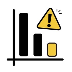 Warning sign and bar graph. Bankruptcy crisis. Editable vector.
