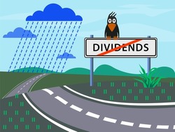 Road sign - end zone with
dividend coverage. Graphic allegory for the situation with the cancellation of dividend payments. Flat vector illustration.
