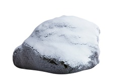 stone with snow isolated on white background. 