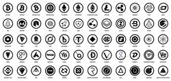 Vector digital currencies black logos in circles on white background