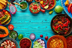 Mexican food mix copyspace frame colorful background Mexico