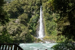 Thunder Creek Waterfall in Mt Aspiring National Park, Haast Pass, West Coast Region, South Island, New Zealand