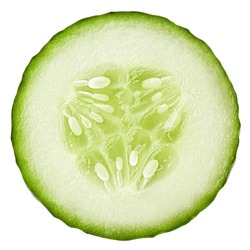 cucumber slice isolated on white background, clipping path, full depth of field