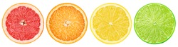 citrus slice, grapefruit, orange, lemon, lime, isolated on white background, clipping path