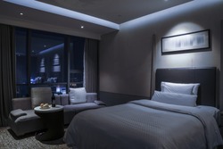 Elegant and comfortable home & hotel bedroom interior.Night sense.