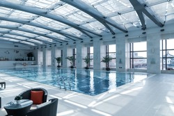 Luxury indoor swimming pool, part of luxury hotel.
