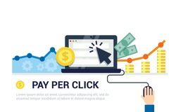 Pay Per Click flat style vector banner. Internet advertising, online marketing concept. Modern illustration for web design, marketing and print material.