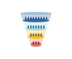 Colorful Sales Funnel with stages of the sales process. Marketing concept - vector illustration.