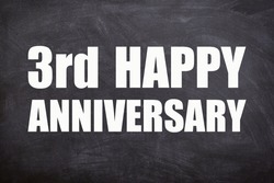 3rd happy anniversary text with blackboard background for couple and Anniversary.