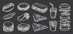 Vector set of fast food. Vector illustration in sketch style.