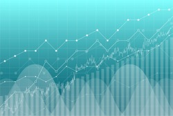 Financial data graph chart, vector illustration. Trend lines, columns, market economy information background. Chart analytics economic concept.
