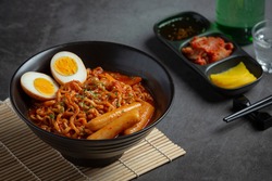 Korean instant noodle and tteokbokki in korean spicy sauce, Ancient food