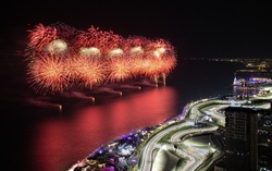 Fireworks at the corniche next to the formula 1 race circuit in Jeddah Saudi Arabia