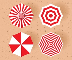 Beach umbrella set of different design. Top view. Summer concept vector illustration